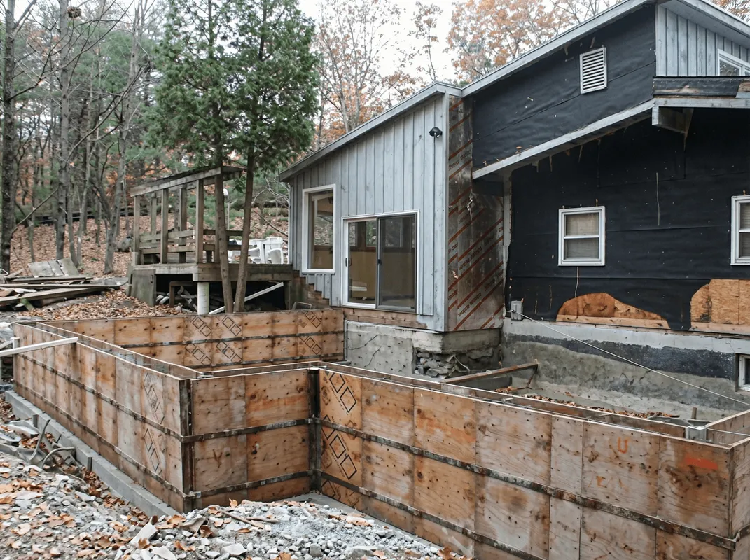 Prepared site with foundation forms for home remodeling and addition project in South Bend, IN
